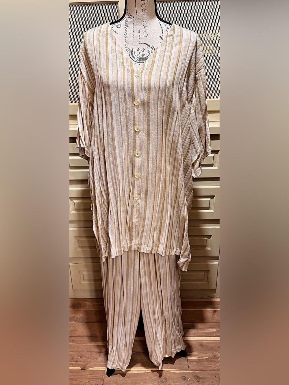 VTG Jacque & Koko Gold Metallic Stripe Pants Set 2pc 18/20 Lurex Rayon Plus